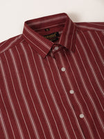 Thumbnail for Jainish Men's Maroon & White Classic Striped Formal Shirt - Distacart