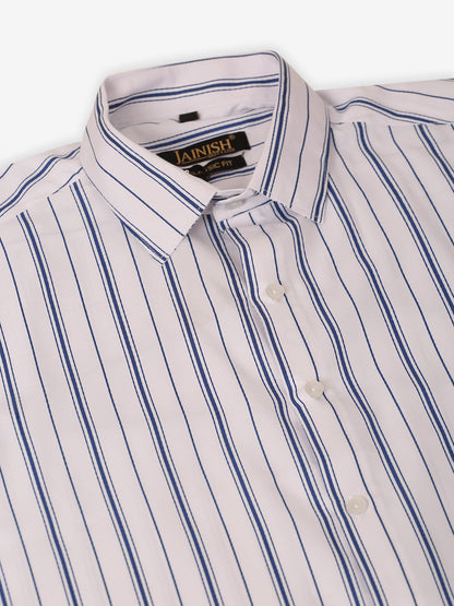 Jainish Men's White & Blue Classic Striped Formal Shirt - Distacart