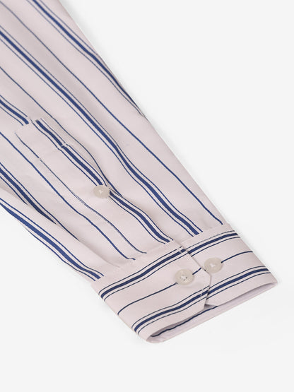 Jainish Men's White & Blue Classic Striped Formal Shirt - Distacart