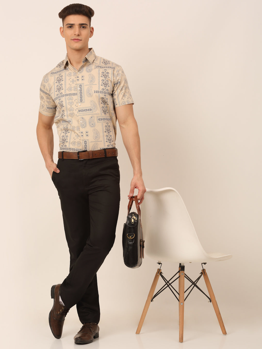 Jainish Men's Cotton Printed Formal Shirts - Beige - Distacart