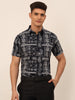 Jainish Men's Cotton Printed Formal Shirts - Navy Blue - Distacart