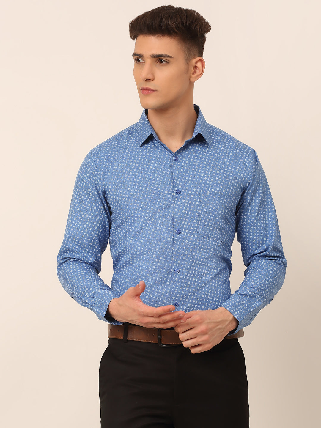 Jainish Men's Blue Classic Printed Formal Shirt - Distacart