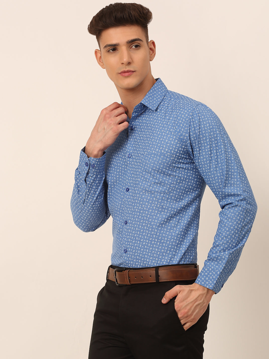 Jainish Men's Blue Classic Printed Formal Shirt - Distacart