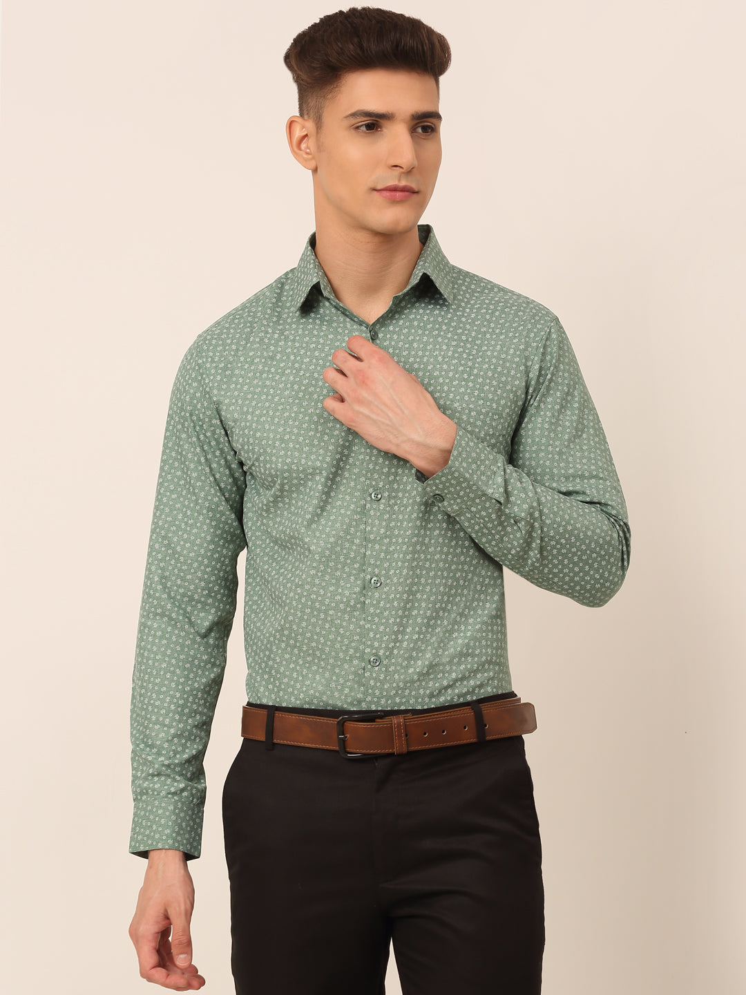 Jainish Men's Green Classic Printed Formal Shirt - Distacart