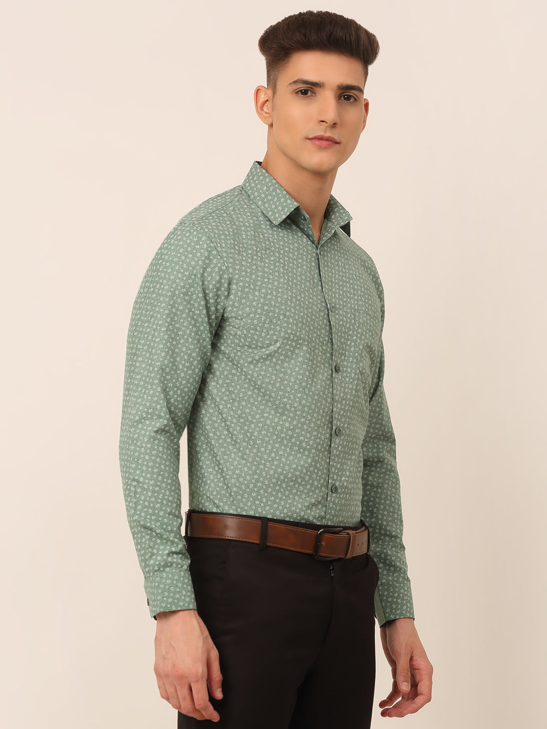 Jainish Men's Green Classic Printed Formal Shirt - Distacart