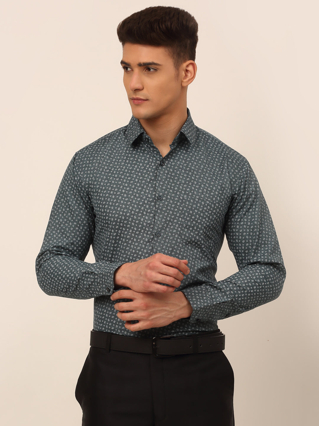 Jainish Men's Grey Classic Printed Formal Shirt - Distacart