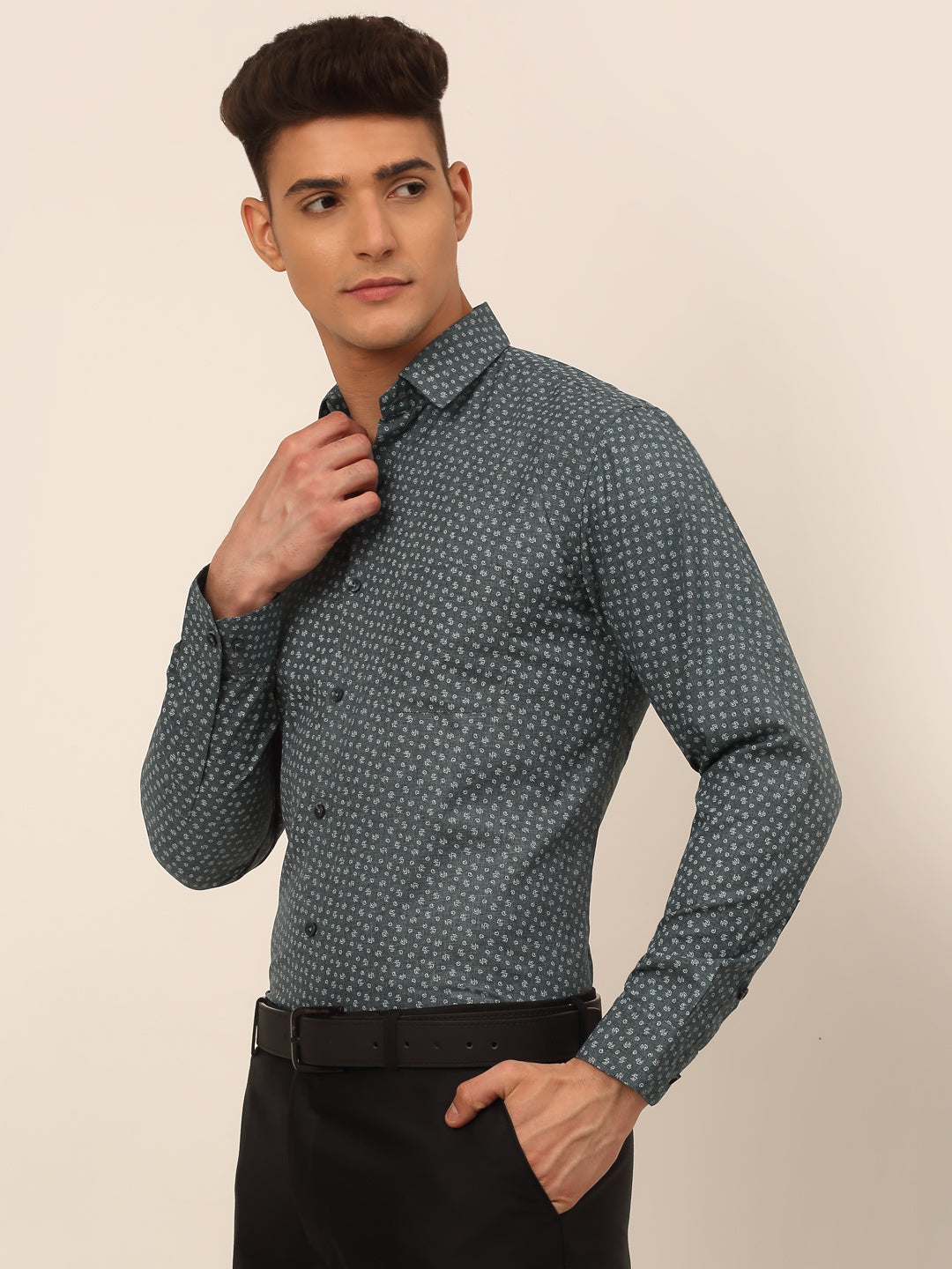 Jainish Men's Grey Classic Printed Formal Shirt - Distacart