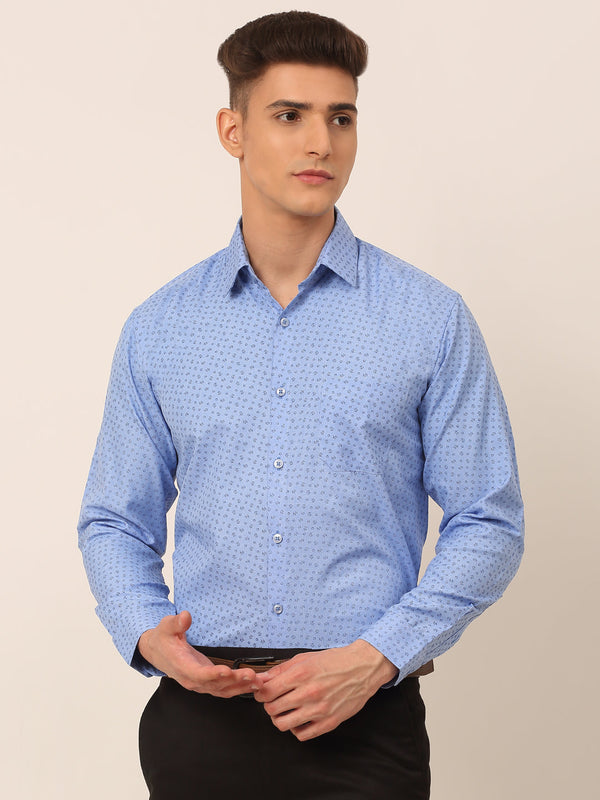 Jainish Men's Blue Classic Printed Formal Shirt - Distacart