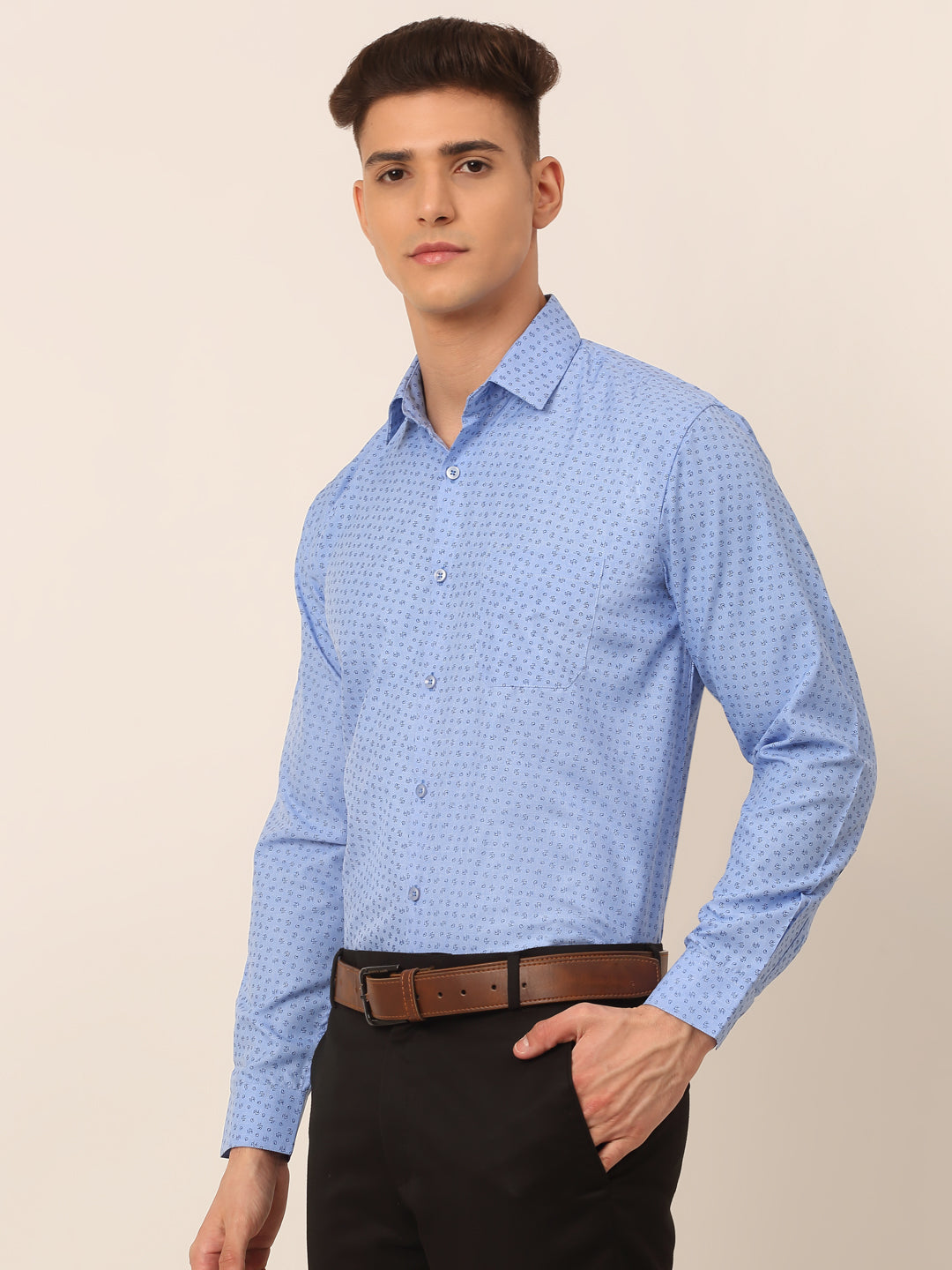 Jainish Men's Blue Classic Printed Formal Shirt - Distacart
