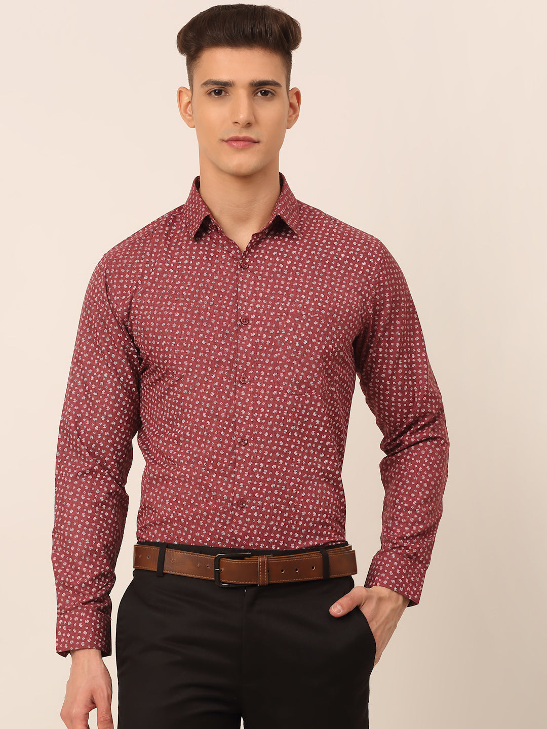 Jainish Men's Maroon Classic Printed Formal Shirt - Distacart