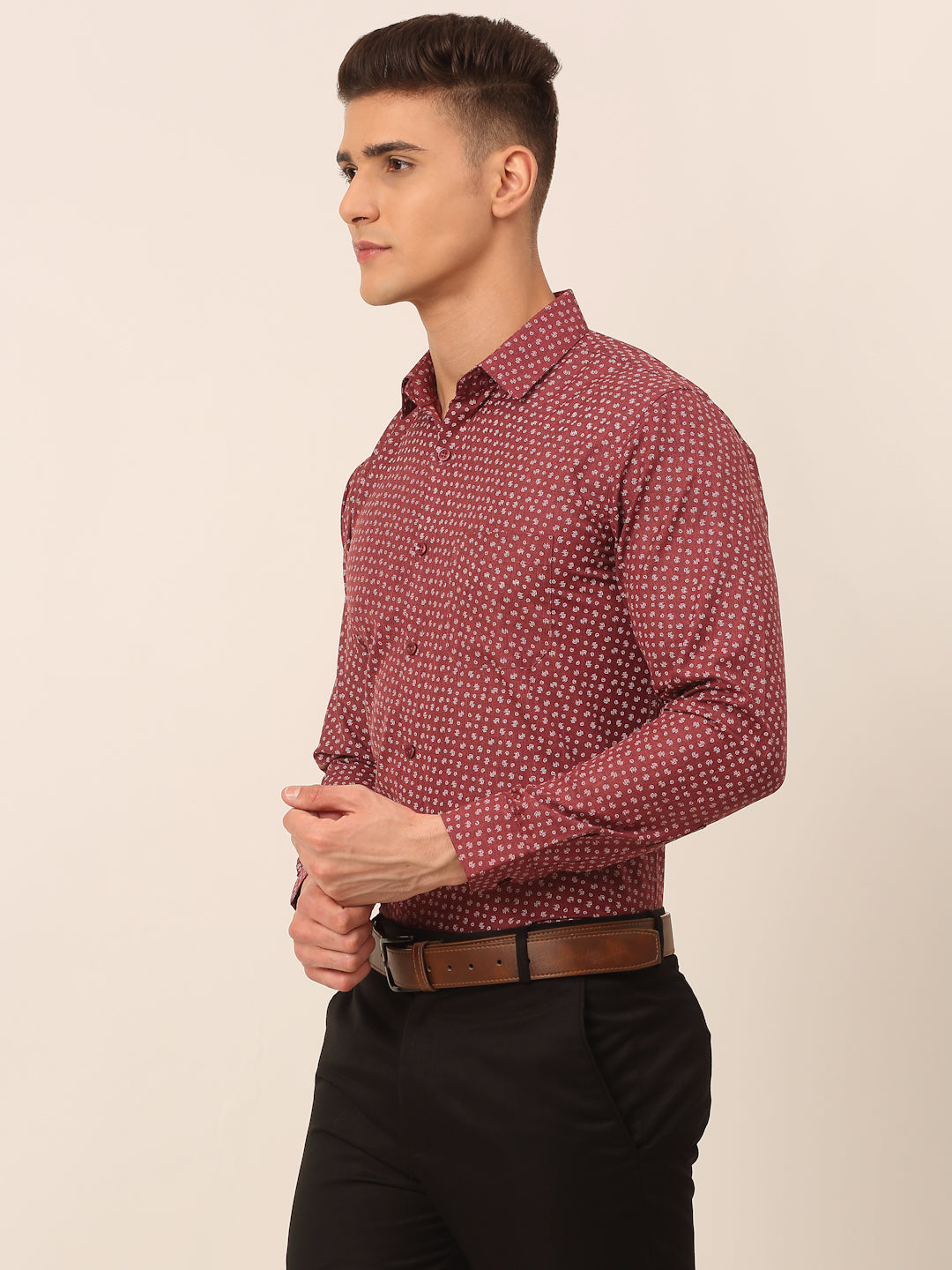 Jainish Men's Maroon Classic Printed Formal Shirt - Distacart