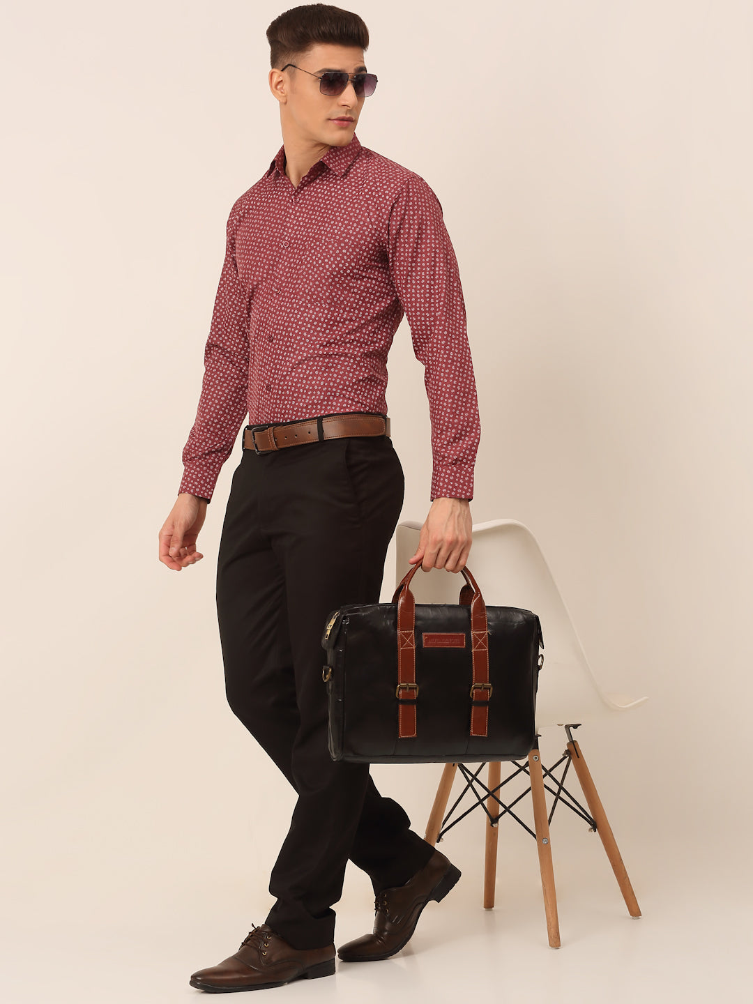Jainish Men's Maroon Classic Printed Formal Shirt - Distacart