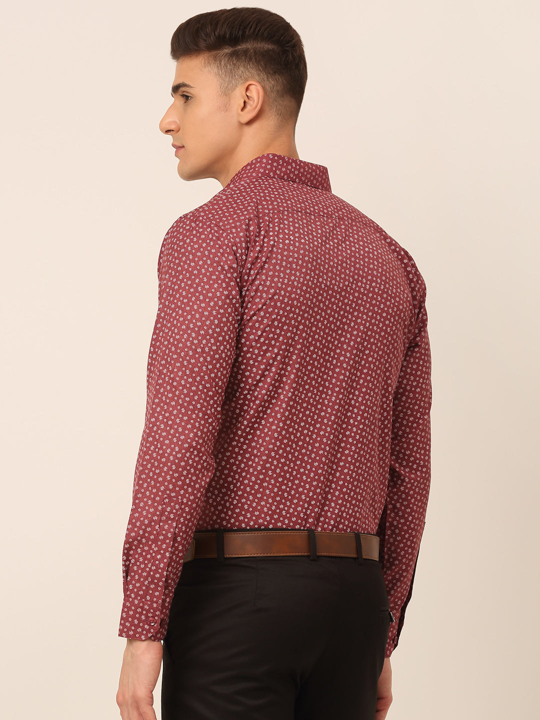 Jainish Men's Maroon Classic Printed Formal Shirt - Distacart