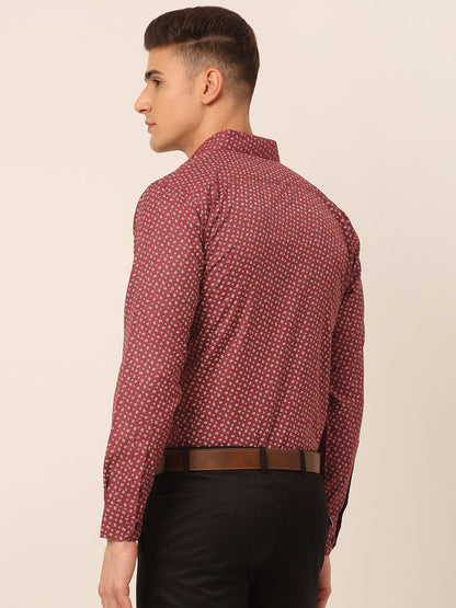 Jainish Men's Maroon Classic Printed Formal Shirt - Distacart