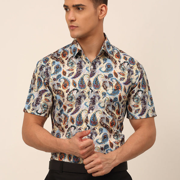 Jainish Men's Cotton Printed Formal Shirts - Multi - Distacart