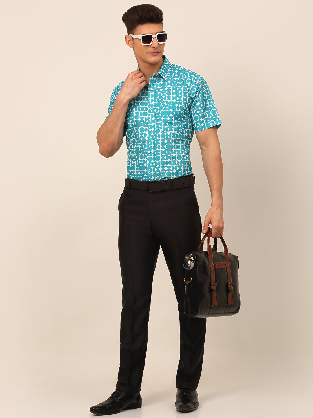 Jainish Men's Cotton Printed Formal Shirts - Aqua - Distacart