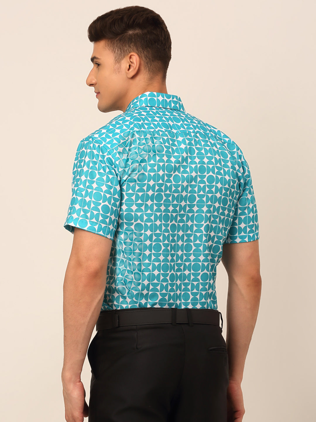 Jainish Men's Cotton Printed Formal Shirts - Aqua - Distacart