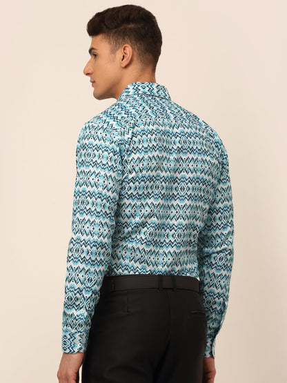 Jainish Men's Cotton Printed Formal Shirts - Sky Blue - Distacart