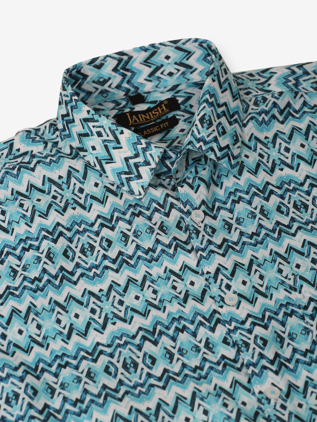 Jainish Men's Cotton Printed Formal Shirts - Sky Blue - Distacart