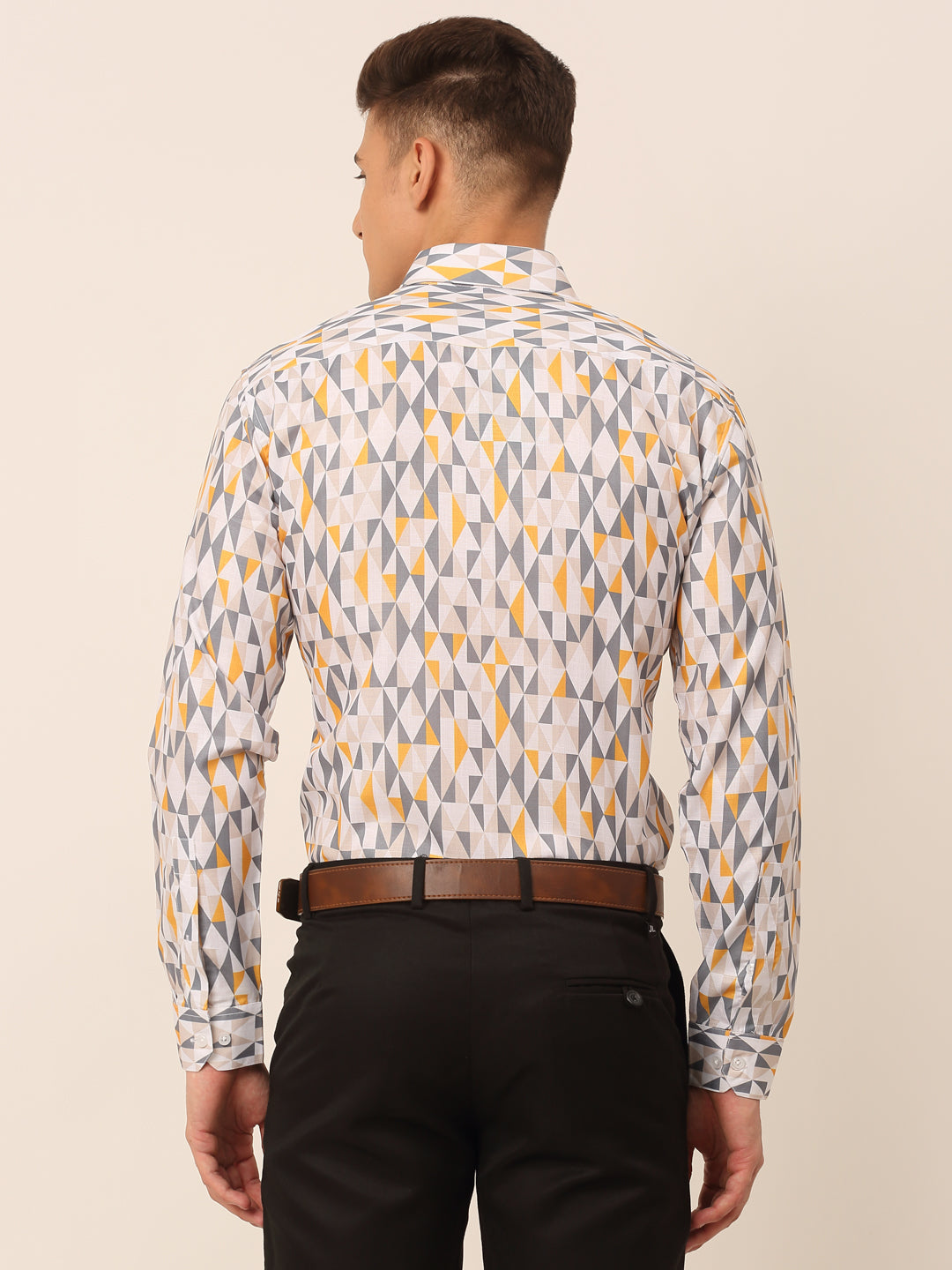 Jainish Men's Cotton Printed Formal Shirts - White-Grey - Distacart
