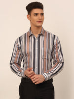 Thumbnail for Jainish Men's Cotton Striped Formal Shirts - Brown - Distacart