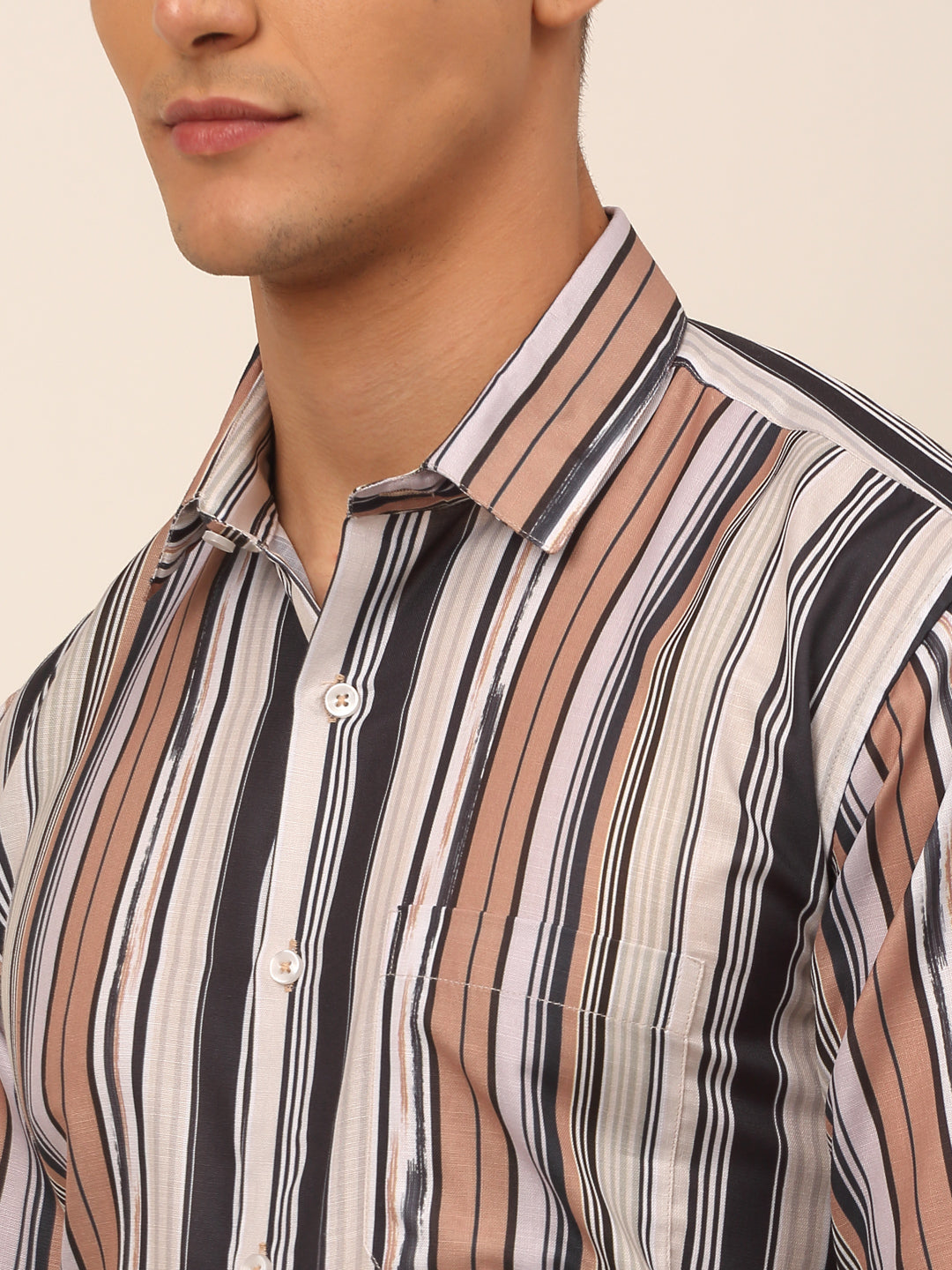 Jainish Men's Cotton Striped Formal Shirts - Brown - Distacart