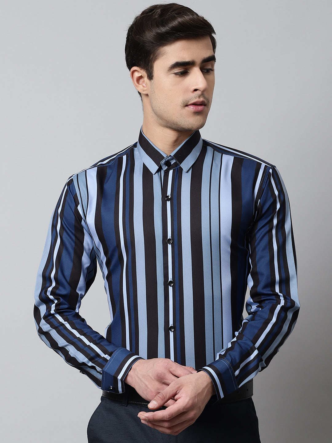 Jainish Men's Grey Classic Striped Formal Shirt - Distacart