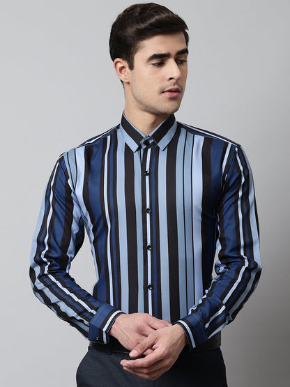 Jainish Men's Grey Classic Striped Formal Shirt - Distacart