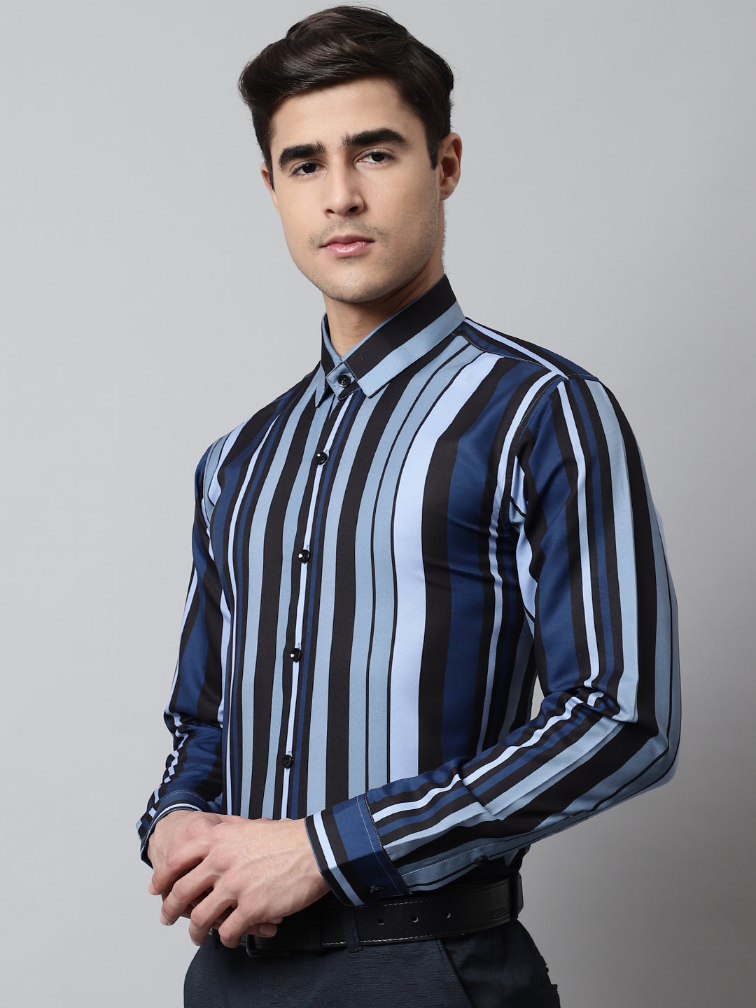 Jainish Men's Grey Classic Striped Formal Shirt - Distacart