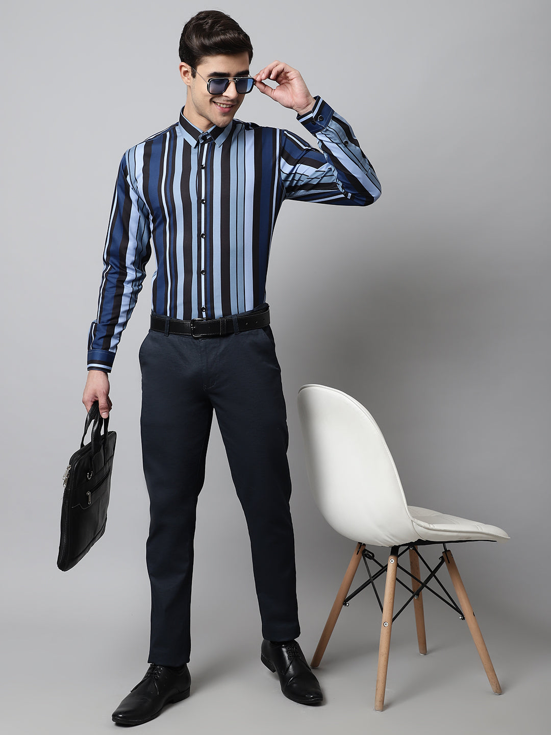 Jainish Men's Grey Classic Striped Formal Shirt - Distacart
