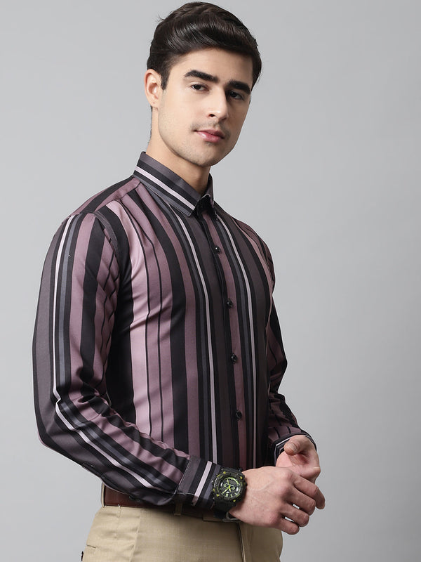 Jainish Men's Wine and Black Classic Striped Formal Shirt - Distacart