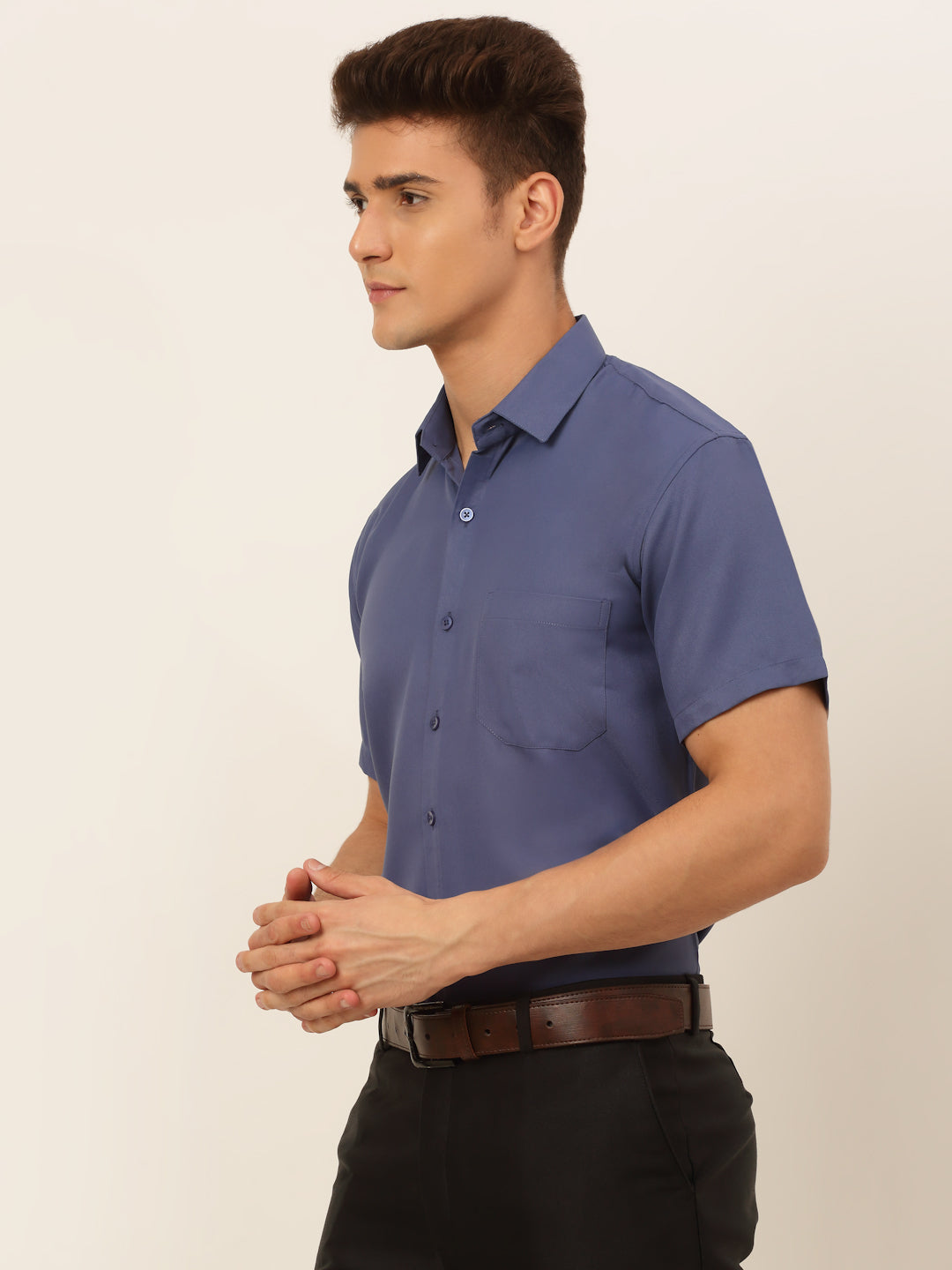 Jainish Men's Cotton Solid Formal Shirt - Blue - Distacart