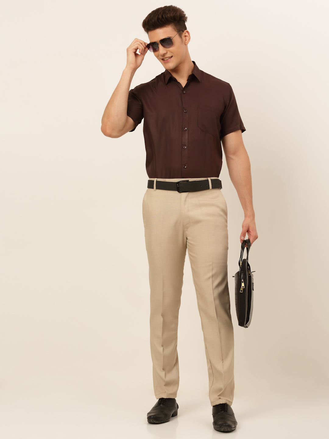 Jainish Men's Cotton Solid Formal Shirt - Coffee - Distacart