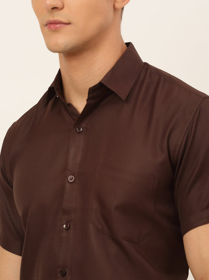 Jainish Men's Cotton Solid Formal Shirt - Coffee - Distacart