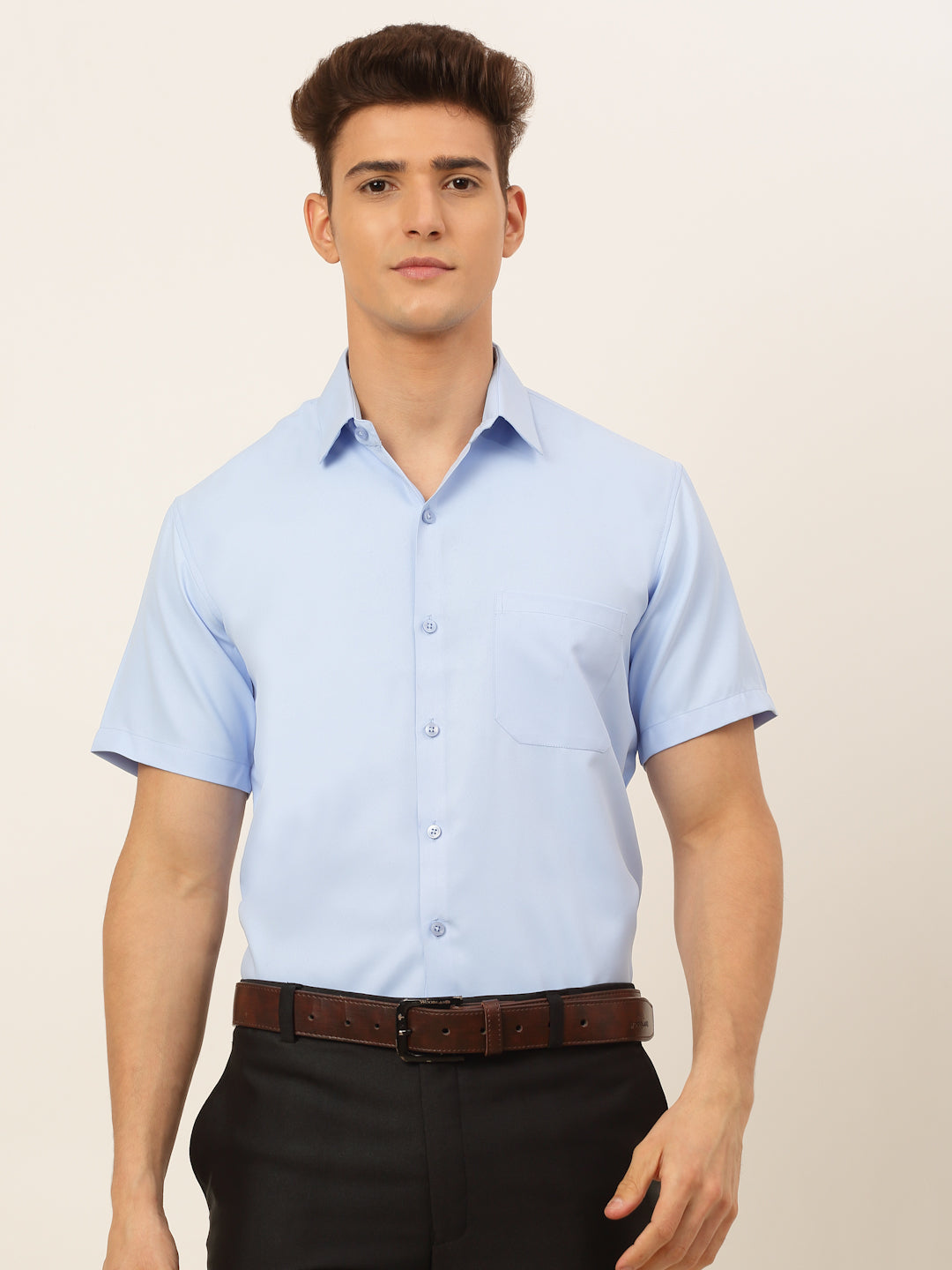 Jainish Men's Cotton Solid Formal Shirt - Firozi - Distacart