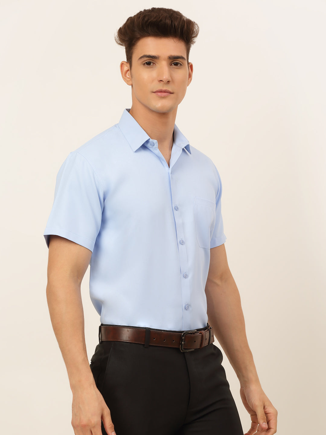 Jainish Men's Cotton Solid Formal Shirt - Firozi - Distacart