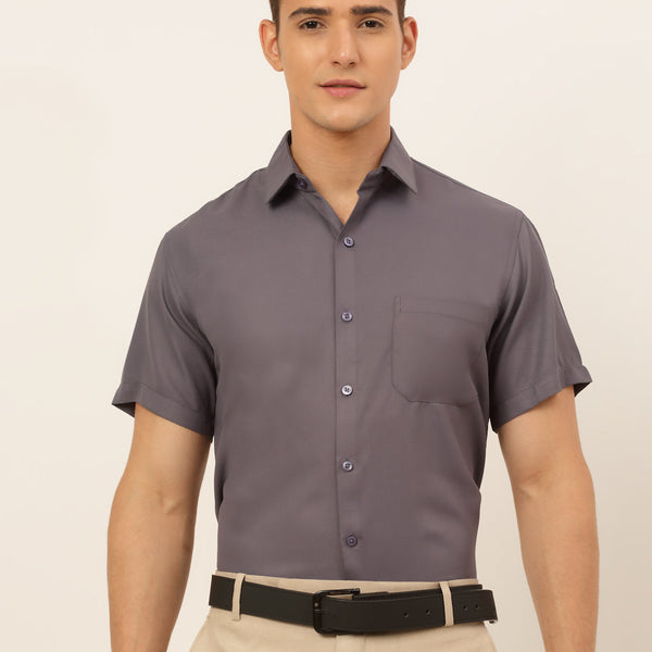 Jainish Men's Cotton Solid Formal Shirt - Grey - Distacart