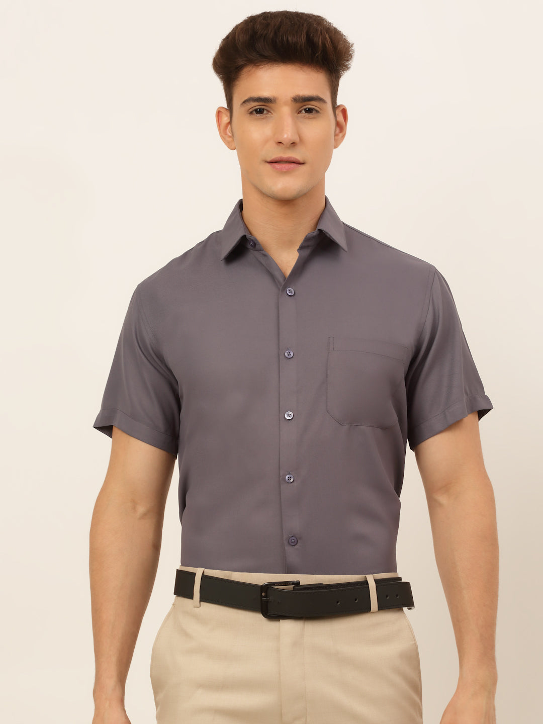 Jainish Men's Cotton Solid Formal Shirt - Grey - Distacart