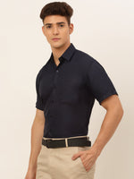 Thumbnail for Jainish Men's Cotton Solid Formal Shirt - Navy Blue - Distacart