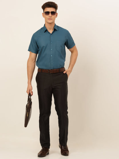 Jainish Men's Cotton Solid Formal Shirt - Teal - Distacart
