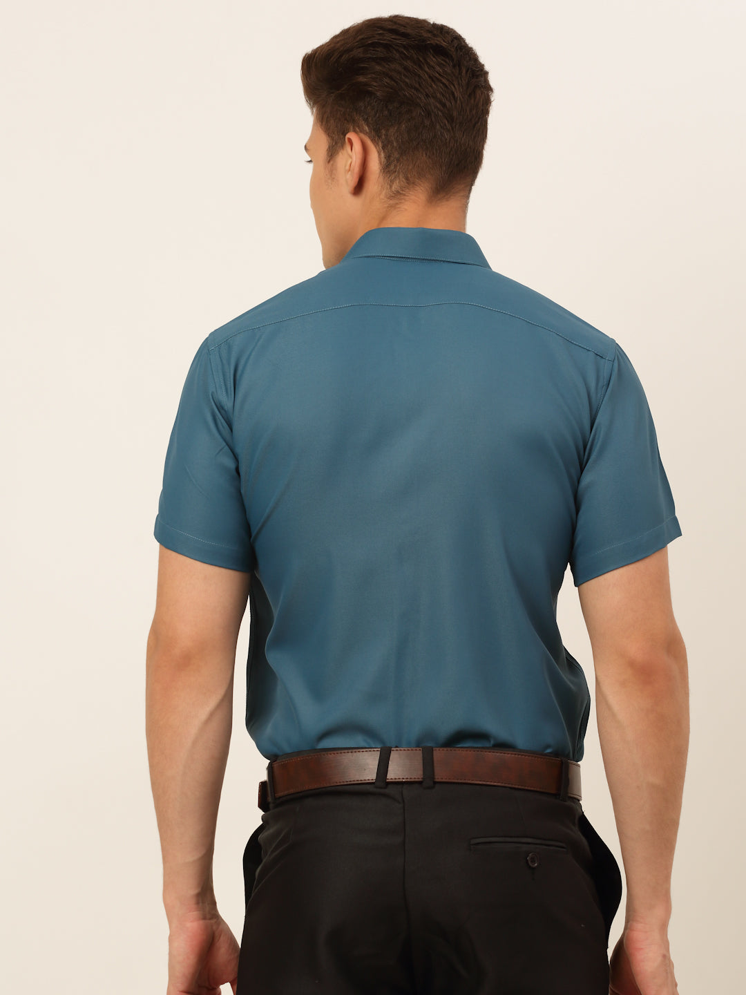 Jainish Men's Cotton Solid Formal Shirt - Teal - Distacart