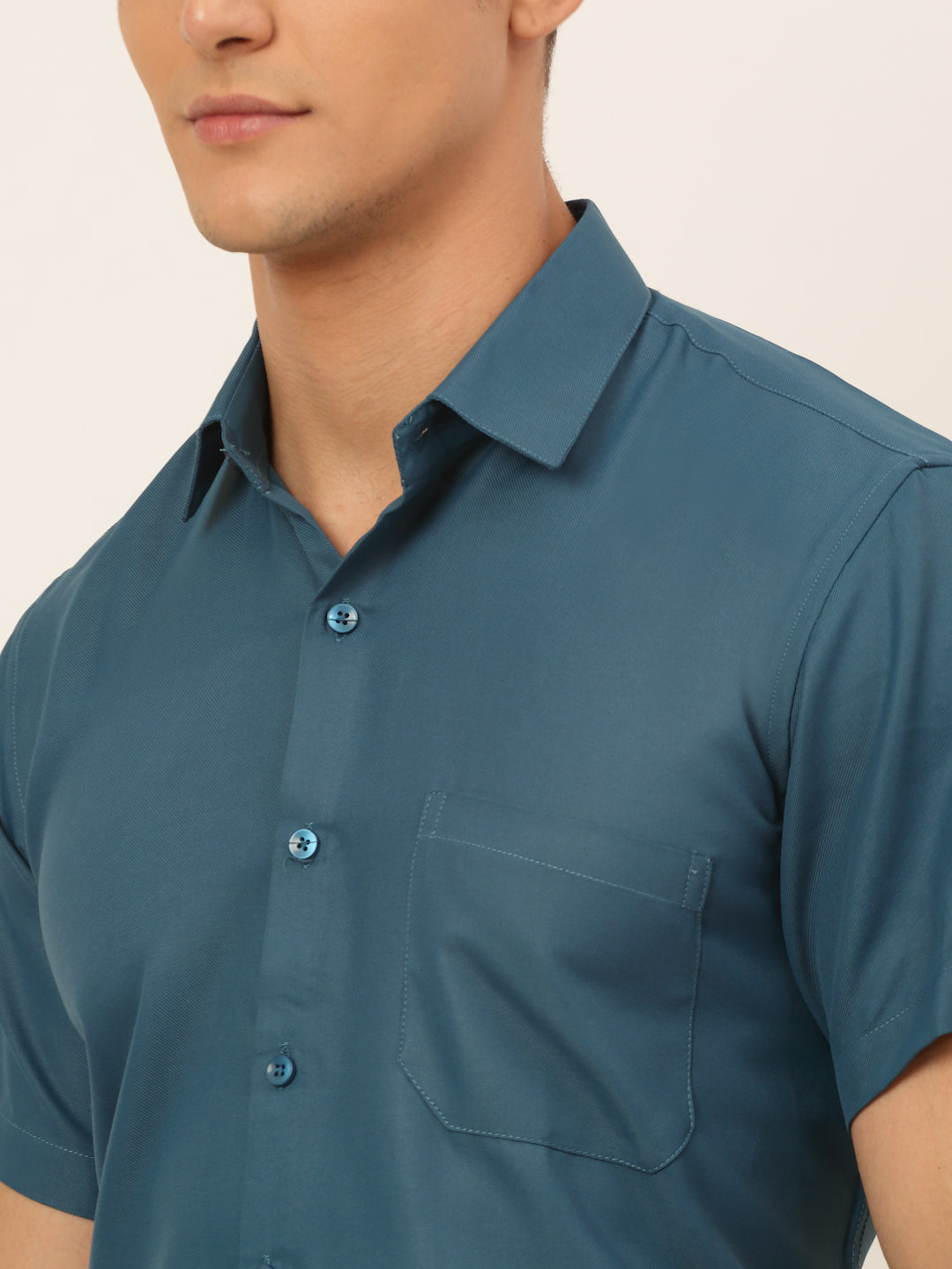 Jainish Men's Cotton Solid Formal Shirt - Teal - Distacart