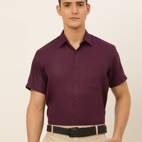 Jainish Men's Cotton Solid Formal Shirt - Wine - Distacart