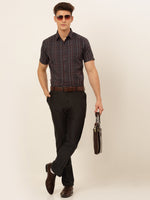 Thumbnail for Jainish Men's Cotton Checked Formal Shirts - Brown - Distacart