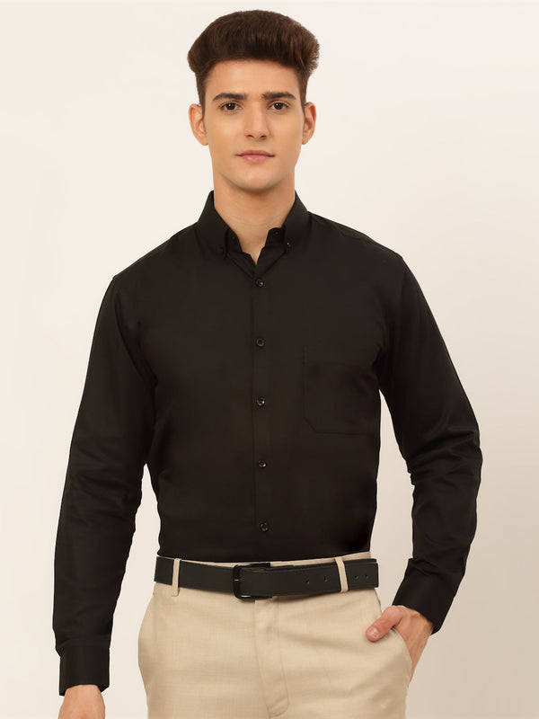Jainish Men's Cotton Solid Formal Shirt - Black - Distacart