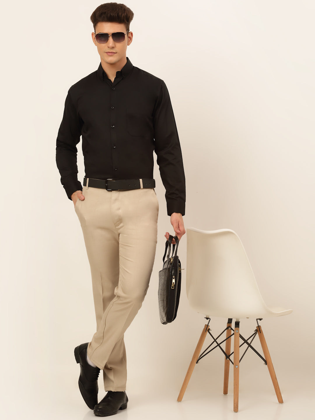 Jainish Men's Cotton Solid Formal Shirt - Black - Distacart
