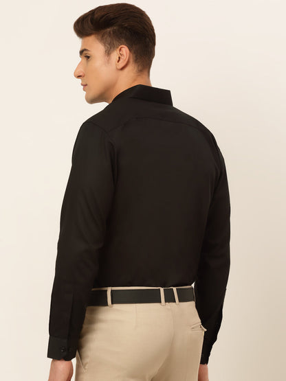Jainish Men's Cotton Solid Formal Shirt - Black - Distacart