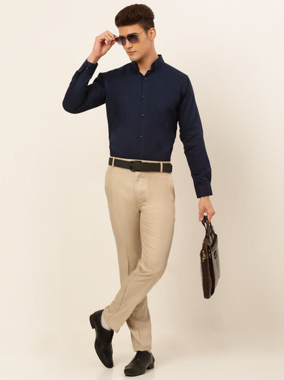 Jainish Men's Cotton Solid Formal Shirt - Navy Blue - Distacart