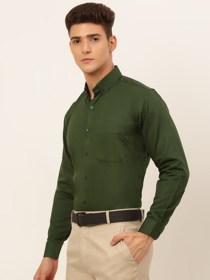 Jainish Men's Cotton Solid Formal Shirt - Olive - Distacart