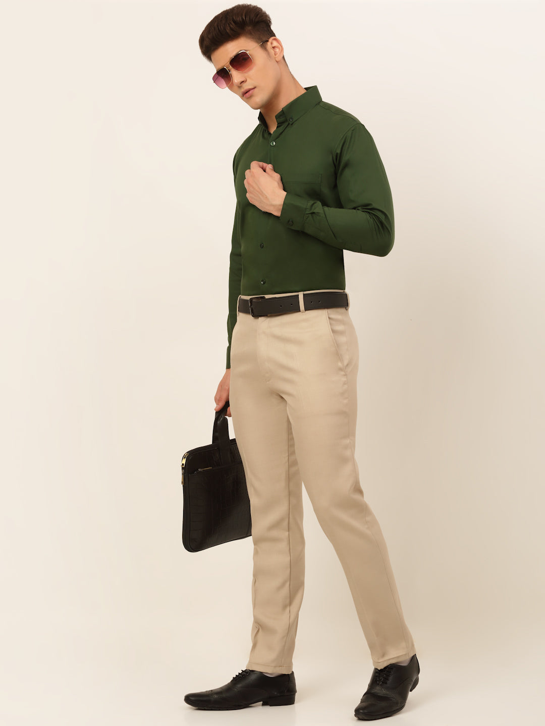 Jainish Men's Cotton Solid Formal Shirt - Olive - Distacart
